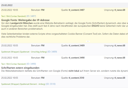 Bessere Ansicht auf der Wiederherstellungs-Seite im Backend