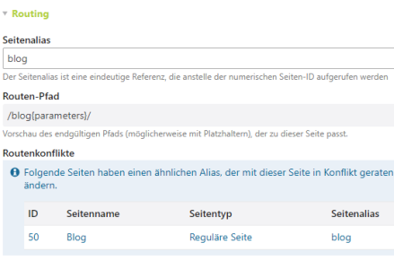 Identischer Alias auf der Blog-Detailseite